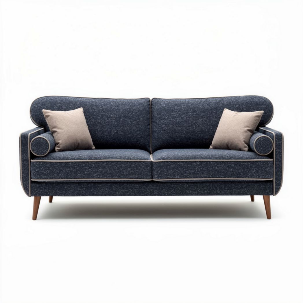 Fabric sofa with cushions in navy blue 200 x 90 x 80cm