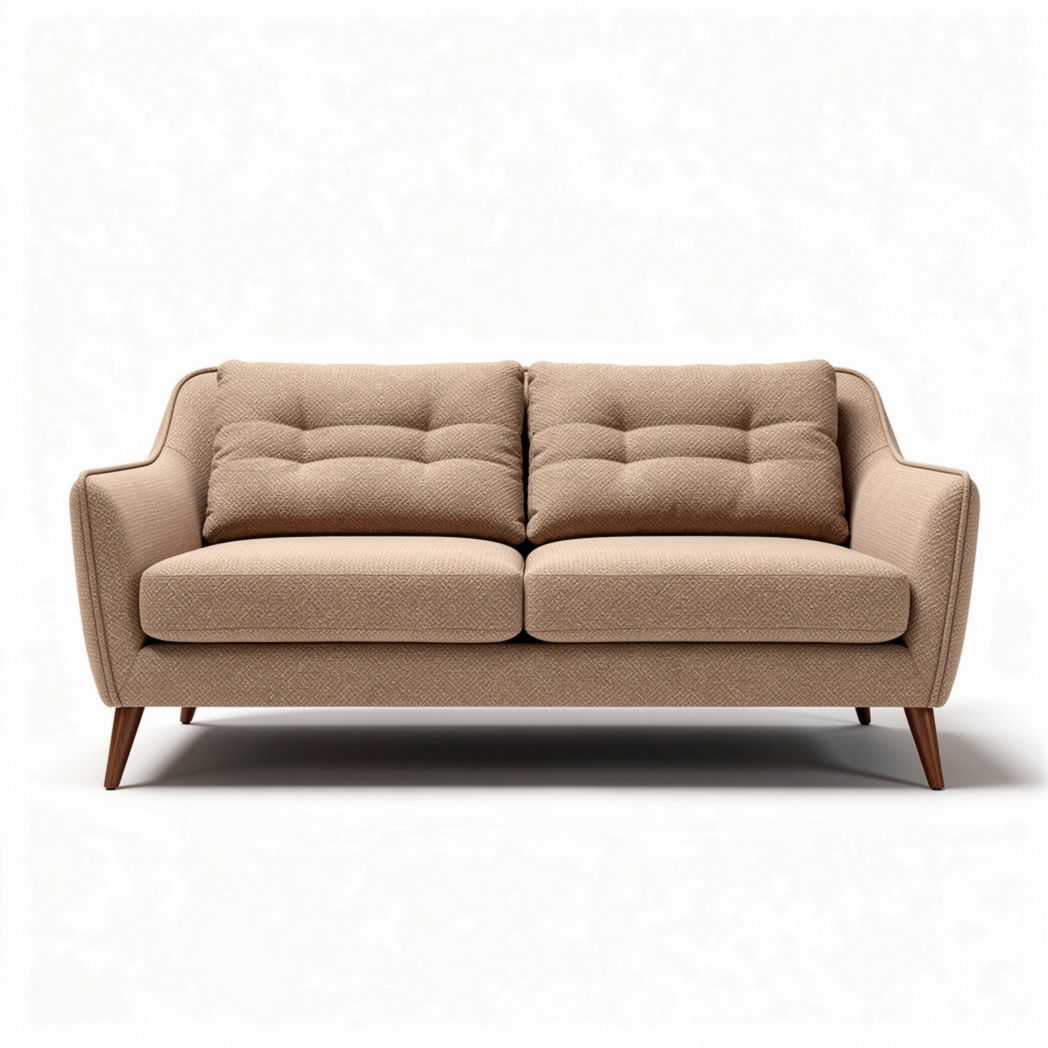Modern tufted fabric sofa with wooden legs in light beige color 190 x 90 x 85cm