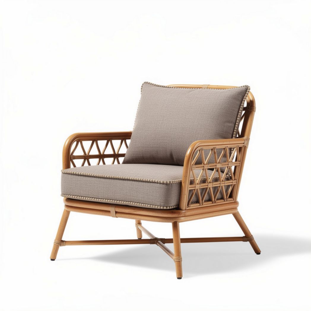 Rattan lounge chair with removable cushion for indoor and outdoor use
