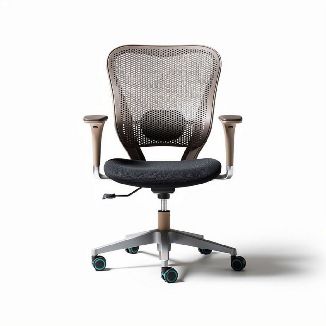 Ergonomic office chair with adjustable height and gray fabric upholstery