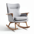 Rocking chair with wooden base in light gray fabric 85 x 70 x 90cm