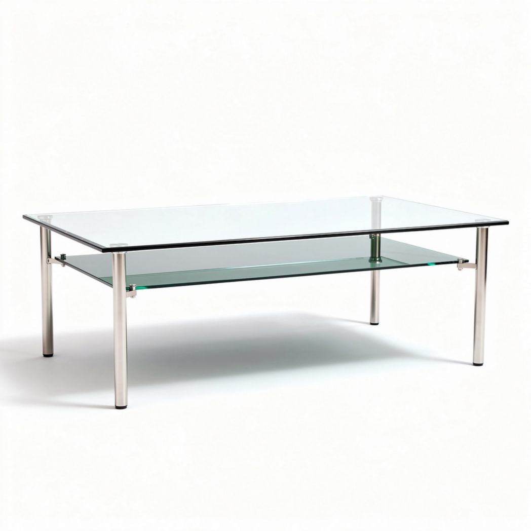 Glass coffee table with chrome frame and lower shelf 120 x 60 x 40cm