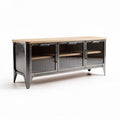 Industrial style media console with wood top and metal frame 150 x 40 x 60cm