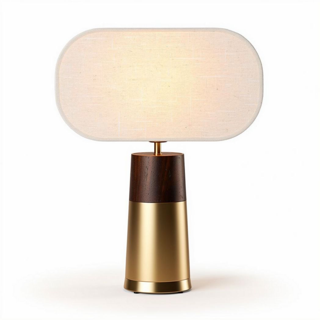 Modern table lamp with fabric shade and wood base 30 x 15 x 50cm