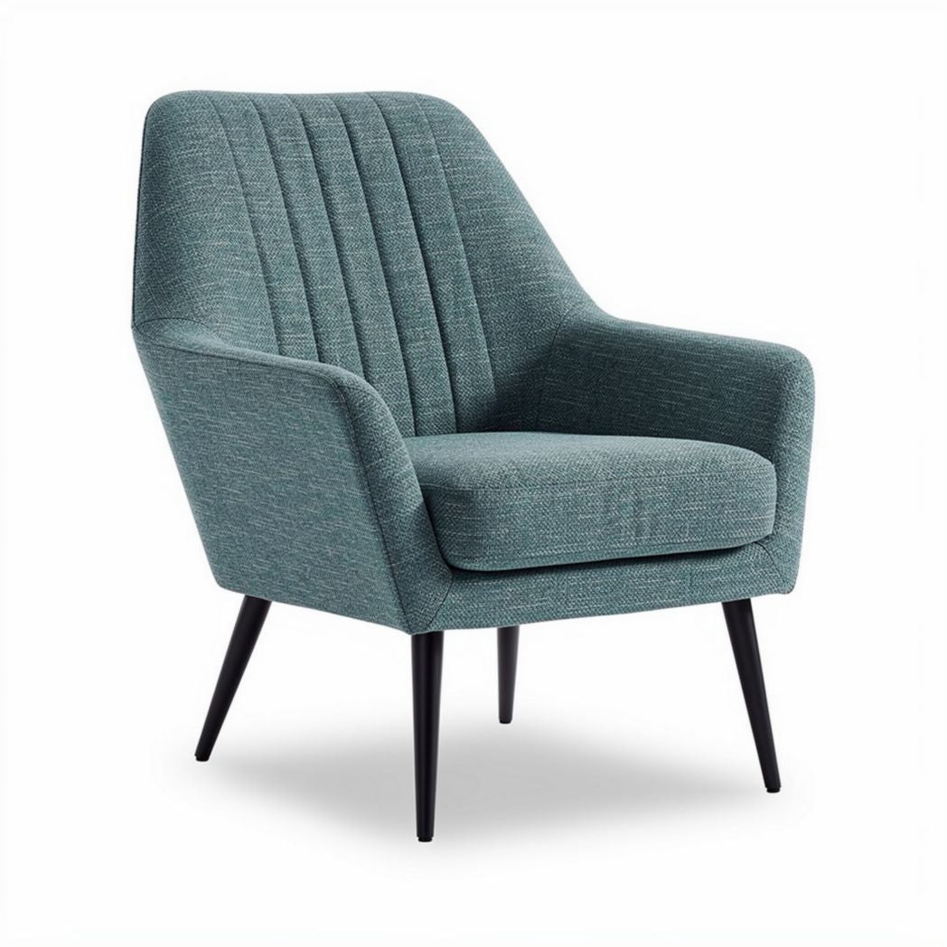 Mid-century modern accent chair in teal fabric with black legs 80 x 75 x 85cm