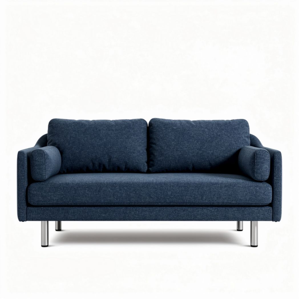 Modern blue fabric sofa with stainless steel legs 180 x 85 x 75cm