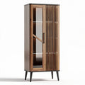 Wooden storage cabinet with glass doors and slatted design 30 x 40 x 100cm