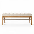 Tufted upholstered bench with wooden legs in cream 90 x 40 x 45cm