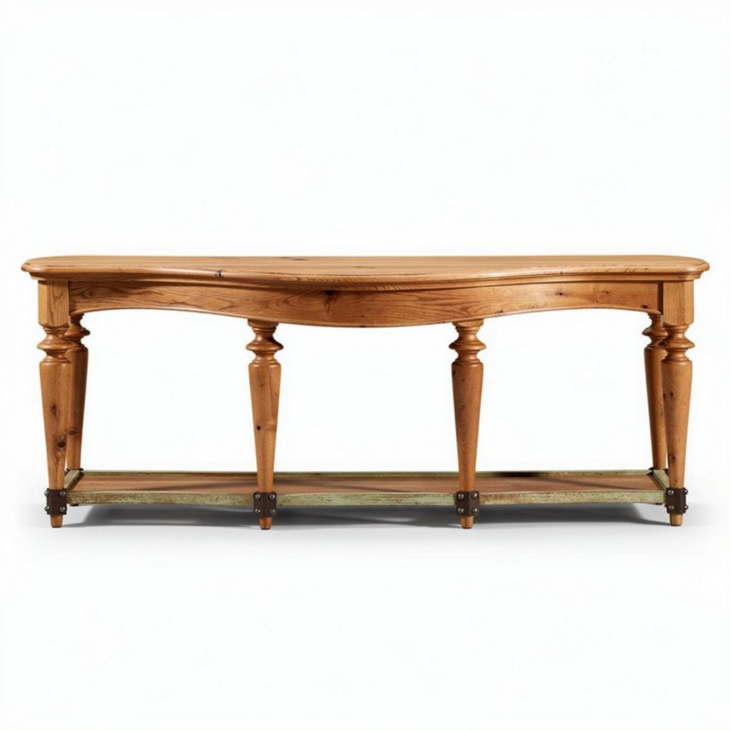 Wooden console table with curved design and lower shelf 120 x 40 x 70cm