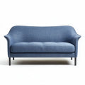 Blue fabric two-seater sofa with curved arms and metal legs 180 x 80 x 70cm