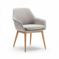 Fabric upholstered accent chair with wooden legs in light grey color