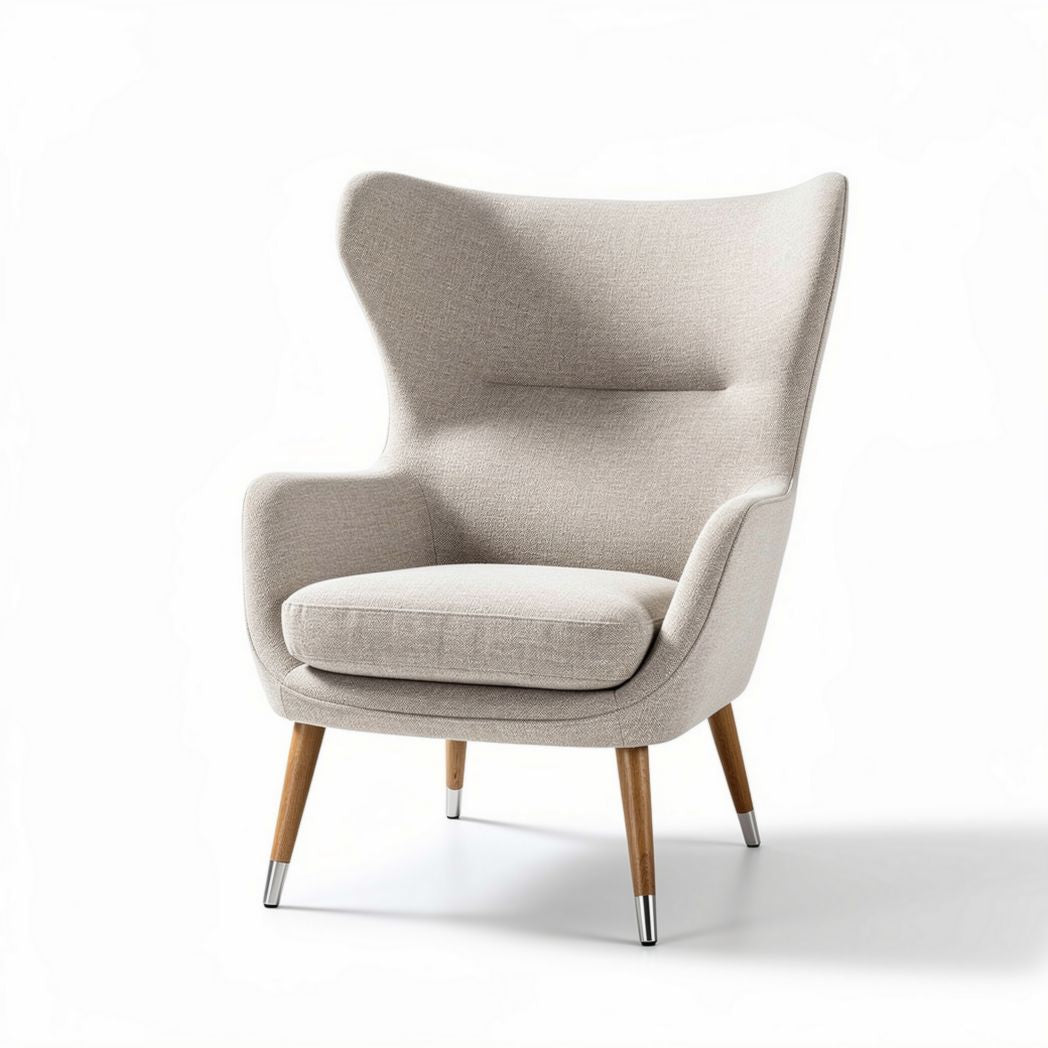 Fabric armchair with wooden legs in beige 80 x 75 x 100cm for living room